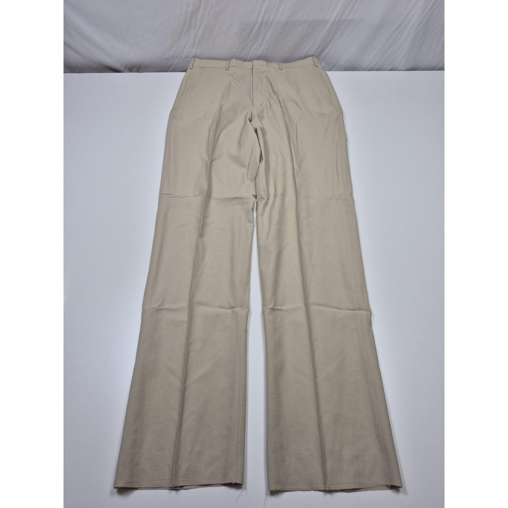 VTG Majer Dress Pants Mens 36x36 Beige Wool Super 100s Flat Front Unhemmed NWT
